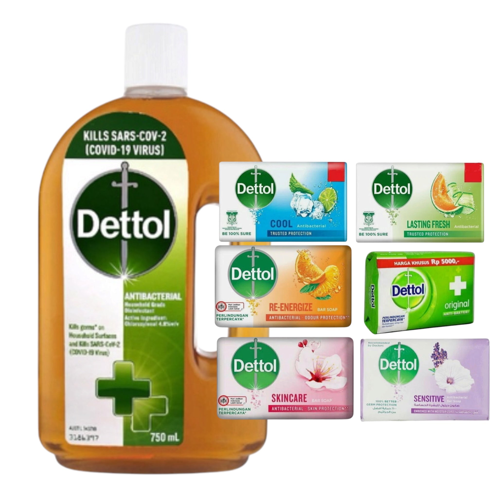 Dettol Antiseptic Disinfectant For first Aid, home cleaning, acne, 750 ml & 4 Soap Bars - Effective Surface Cleaner for Household Hygiene- Package May vary Healthcare